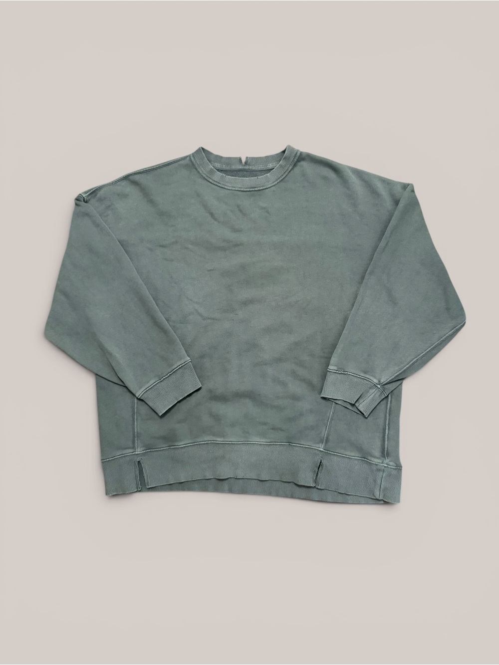 Aerie Washed Forest Green Oversized Distressed Crewneck